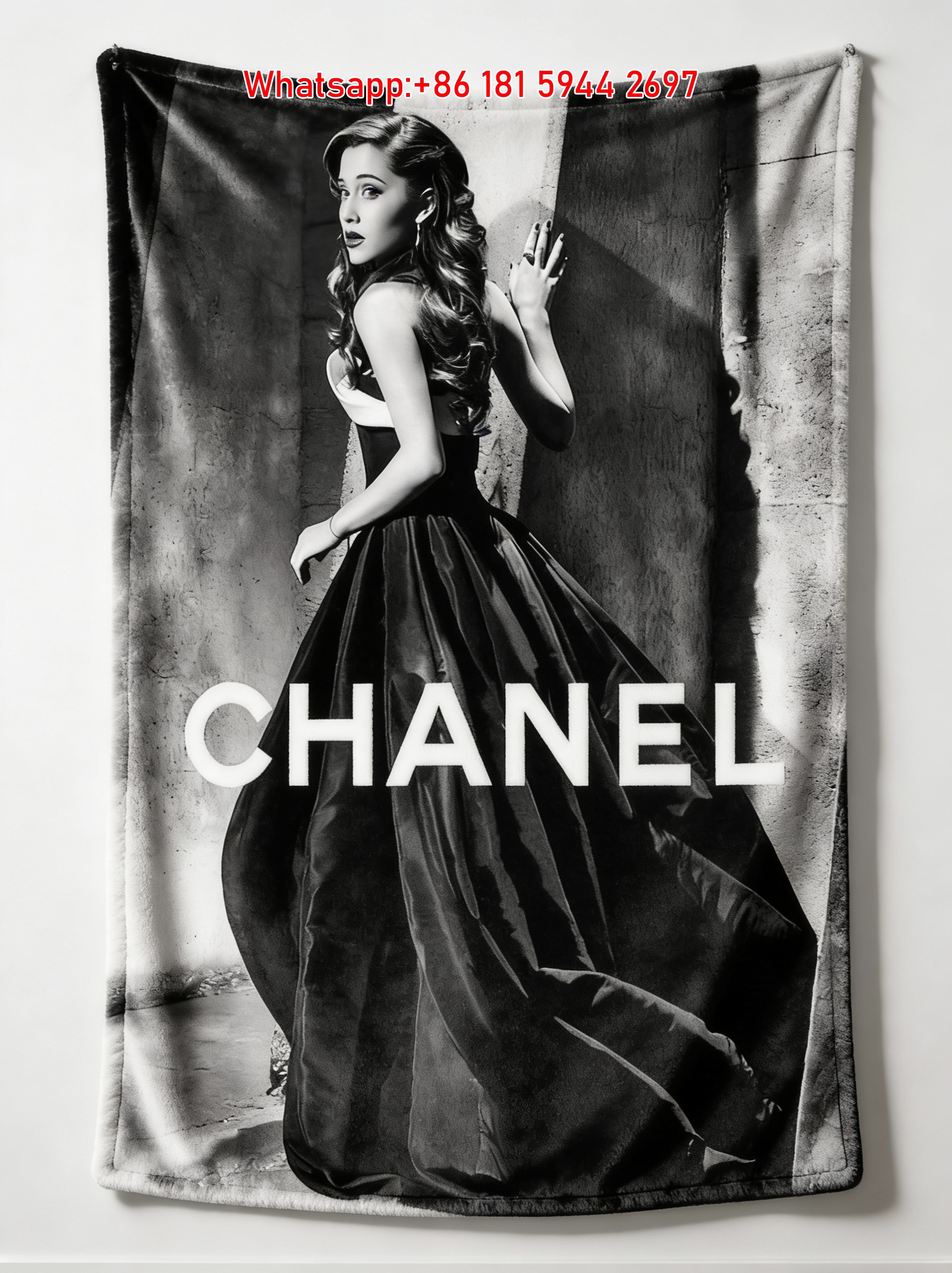 Chanel Black & White Glamour Portrait Flannel Throw Blanket IMG_7165